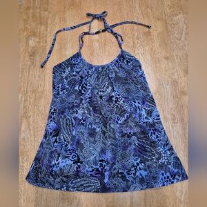 EUC IZ Byer Purple And Black Halter Beaded Blouse Shirt Tank Top